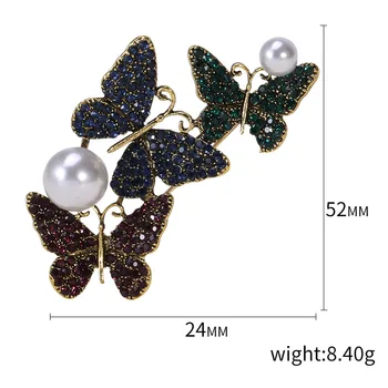 Korėjos Drugelis Perlų Sagė Pin Vabzdžių Kristalų Emalio Atlapas Pin ir Sages Luxulry Papuošalai, Dovanos, Moterims, Aksesuarai