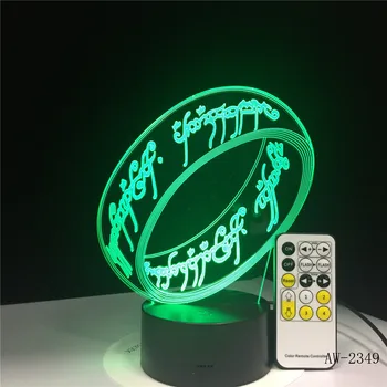 Žiedai 3D Žiedo Formos Akrilo LED Nakties Šviesos Touch 7 Spalvų Keitimas Stalo Lempa Dekoratyvinės Šviesos Dovana AW-2349