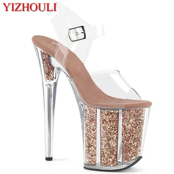 20 cm seksualus permatomas platformos dekoruoti blizgučiais, 8 colių stiletto pokylių naktinis klubas batai/ašigalio šokių modelio basutės