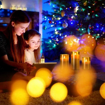 Gintaro spalvos Stiklo LED Flameless Žvakių Mirgėjimas, su Nuotolinio baterijomis,Vestuvės,Festivalio Papuošalai,Dovana,3 Paketas