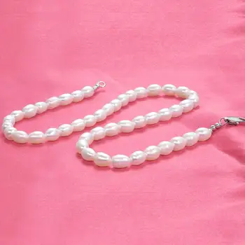 Nekilnojamojo Baltos spalvos Gėlavandenių Perlų Vėrinį Moterims, Dovana, Rankų darbo Karoliukai 6-7mm pearl 45mm Ilgio Karoliai bižuterijos