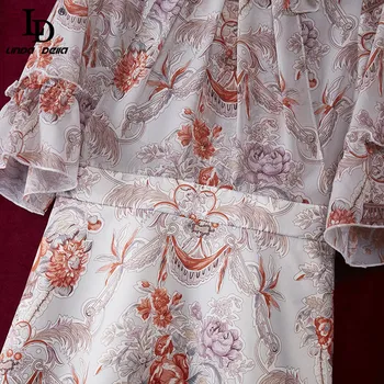 LD LINDA DELLA Vasaros Mados Dizaineris Mini Suknelė Moterims, O-kaklo, Pynimas Gėlių spausdinti Šifono Sujungimas Moterų Derliaus Suknelės, Šaliai