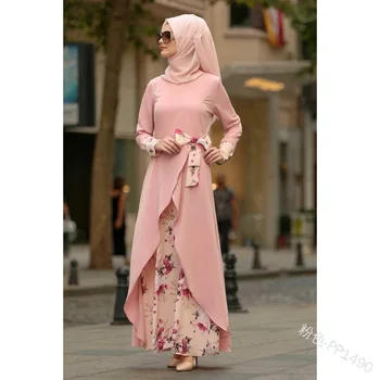 WEPBEL Musulmonų Suknelė Moterims, O Kaklo Visą Rankovės Atsitiktinis Rudens Gėlių Lankas Abaja Islamo Lady Elegantiškas Maxi Suknelės
