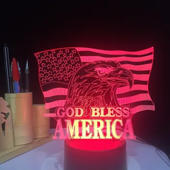 Amerikos Vėliavos 3D Stalo Lempa Naujovė Kūdikio Lovos Dekoro Vaikams Dovanų Led Usb Telaimina Dievas Nakties Šviesos Erelis Palieskite Mygtuką, Šviesos Armatūra
