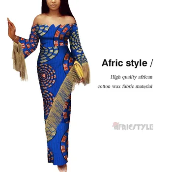 Afric Stilius Vaškas Audinio Moterų Bell Bottom Dashiki Spausdinti Afrikos Stilius Atsitiktinis Clubwear Šalies Ilga Suknelė WY5359