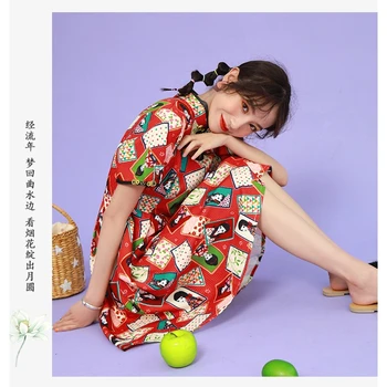 2020 metų Vasaros Naujų, Patobulintų Cheongsam Kinijos Tradicinės Mielas Printed Dress Jaunų Mergaičių Mini Vestidos Laisvalaikio moteriški Drabužiai Qipao