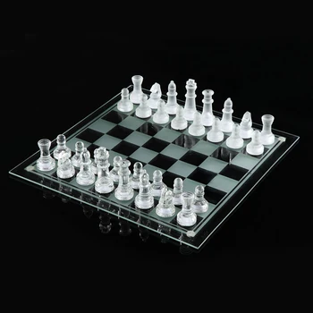 Stalo Žaidimas Bauda Stiklo Šachmatų Žaidimo Rinkinys Kietos Stiklo Šachmatų ir Krištolo Veidrodį Šachmatų Lenta 10 x 10 colių Jaunimo Suaugusiųjų Dovana