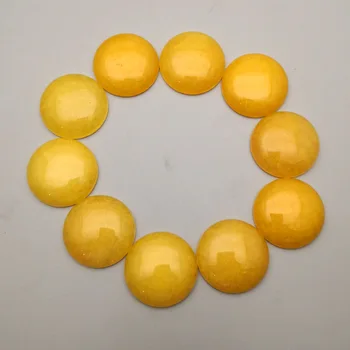 Mados 12Pcs/daug gamtos geltonas akmuo turas žavesio 25mm cabochon karoliukai papuošalai mados Žiedas priedai, didmeninė ne skylė