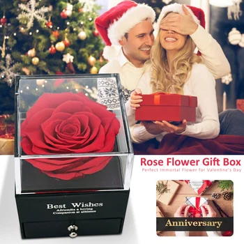 Rožių Gėlių, Dovanų Dėžutėje Puikiai Nemirtingas Gėlę Valentino Diena, Pagamintas Iš Realių Šviežios Rožės Saugomi 3-5 Metų Amžiną Meilę