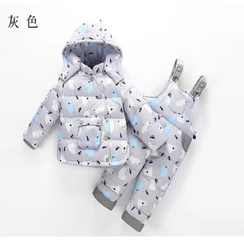2020 m. žiemos Vaikų drabužių rinkiniai Rusija baby Girl Slidinėjimo kostiumas rinkiniai Berniukas Lauko sporto Vaikai žemyn paltai Striukes+suspender kelnės