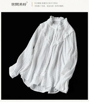 Japonijos saldus medvilnės siūlai, nėriniai susiėmę dot spausdinti, platus dvigubo sluoksnio siūlai marškinėliai moterims palaidinė