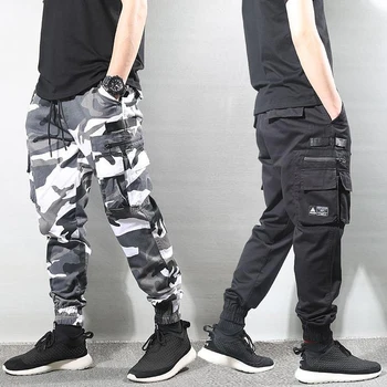 Mados Streetwear Vyrų Džinsai Laisvi Multi Kišenės Krovinių Kelnės Kamufliažas Karinės Pločio Kojų Kelnės Techninis Apačioje Hip-Hop Poilsiu
