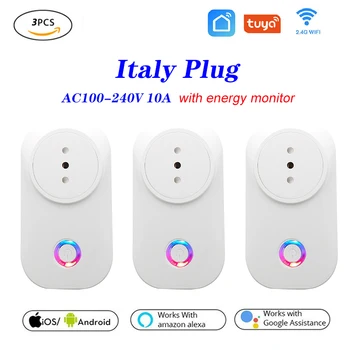 3pcs Tuya WIFI Smart Lizdas Smart Plug Italija Plug (10A Nuotolinio Valdymo Alexa, Google pradžia Energijos Monitorius
