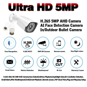 H. 265 Ultra HD 5mp hainaut analoginis kamera hd vaizdo stebėjimo infraraudonųjų spindulių vaizdo kamera, namų lauko CCTV saugumo kulka gatvės kameros