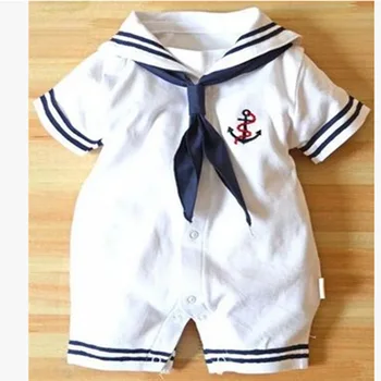Karšto Pardavimo Naujagimį Berniuką Romper Inkaro Sailor Kostiumas Kūdikiams Balta Medvilnės Trumpomis Rankovėmis Vienas Gabalas Jumpsuit Helovinas Kostiumai