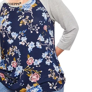 4XL 5XL 2019 m. Pavasario Plius Dydis Moterų Viršūnių Dideli Dydžiai Gėlių Spausdinti Moterų Top Tees Žiemos Long Sleeve T-shirt Atsitiktinis Didelio Dydžio Viršų