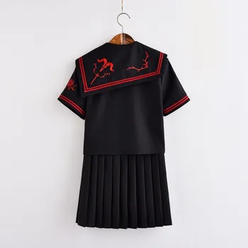 Siuvinėjimo Tamsiai Demonas mokyklines Uniformas Mergaičių Anime Cosplay Kostiumai, JK Sailor Uniformas S-XL Viršų Ir Klostuotas Sijonas