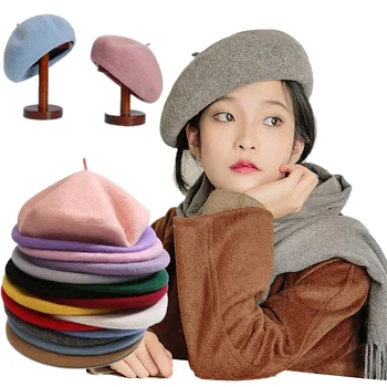 Kepuraitė vientisos spalvos atsitiktinis šviesą ponios skrybėlę beretė butas bžūp moterų vilnos, šiltos žiemos beretė beretės, kepurės moterims