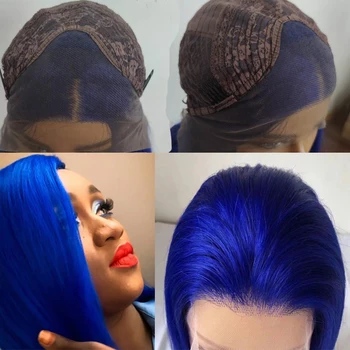 Mėlynos spalvos perukas Sintetinis, Nėriniai Priekiniai Perukai Moterims, vidurinė Dalis Ilgi tiesūs Nėriniai Perukas su Kūdikio Plaukų, Mėlyna Plaukų WigsDaily Dėvėti