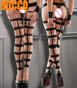 Seksualios pėdkelnės pėdkelnės, kojinės Lenceria Kojinės, pėdkelnės moonight badydoll Striptizo apatiniai+PVC antrankiai+G-string 8977