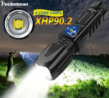 XHP90.2 Super Ryškus LED Žibintuvėlis XLamp Taktinis vandeniui Žibintuvėlis Smart chip kontrolės Su dugno ataka kūgio USB įkrovimo