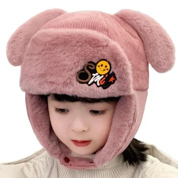 Doit 2 iki 6 metų -40℃ Berniukų, mergaičių bombonešis skrybėlę Tirštėti kailio Plius aksomo šunų ausis Žiemą Vaikus mergina Earflap Kepurės