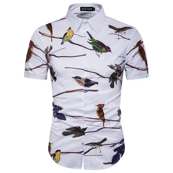 Baltos Spalvos Gėlių, Paukščių Spausdinti Havajų Marškinėliai Vyrams 2020 M. Visiškai Nauja, Slim Fit Trumpą Rankovėmis Suknelė Shirt Mens Streetwear Atsitiktinis Havajų Marškinėliai