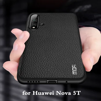 MOFi už Nova 5T Atveju Huawei Nova5t Dangtis Nova 5 T Atgal Būsto Coque TPU PU Odos Minkšto Silikono Pilna