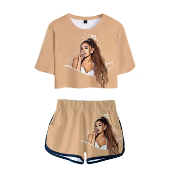 Dviejų dalių Komplektas Trumpas Kelnes Ariana Grande marškinėliai Moterims Rinkiniai Graži Rasos bamba į Viršų ir Trumpas Kelnes Ariana Grande 3D Atspausdintas Kostiumas