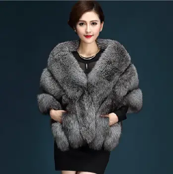 Haining rudens ir žiemos naujas mados prekės ženklo šiltu dirbtiniais fox fur silver fox fur coat skara apsiaustu w1979
