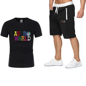 Vyriški laisvalaikio aukštos kokybės marškinėlius sporto kelnės kostiumas + vyriški bėgimo sporto trumparankoviai marškinėliai, sportiniai, vyriški T-shirt 2 komplektai