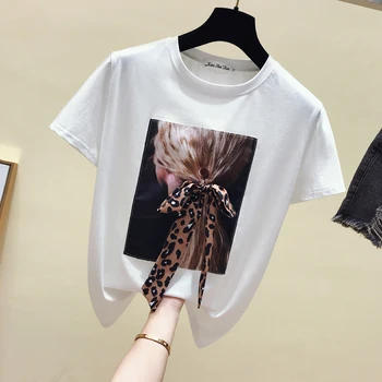 Atsitiktinis Black Marškinėliai, Femme Korėja Balti marškinėliai Moterims Drabužių, O-Kaklo Vasaros 2021 Trumpas Rankovės marškinėliai Vintage Marškinėliai Topai 4862