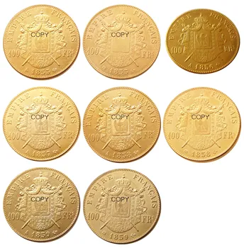 Prancūzija 1855 - 1859 m A B 8pcs 100 Frankų Auksą, Sidabrą, Kopijuoti Papuošti Monetos