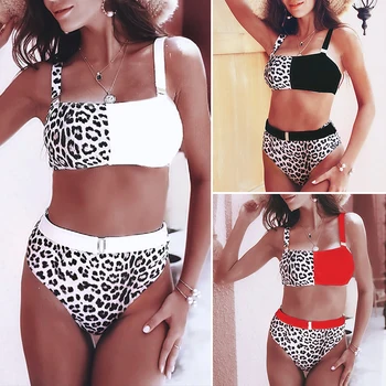 Bikinx Aukšto juosmens maudymosi kostiumėliai moterims besimaudančių Leopard seksualus maudymosi kostiumėlį moteris Diržo sagtis bikini 2020 mujer Push up maudymosi kostiumą vasarą