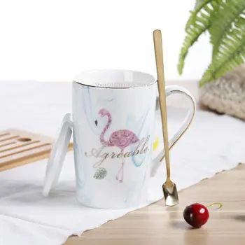 Gerb. Ponia Flamingo Pora Taurė ir Puodelis Dovanų Dėžutėje Keraminės Kavos Marmuro Raštas Namų Drinkware Mėgėjams Vestuvių