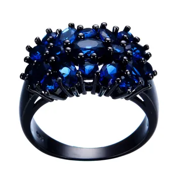 Bamos Blue Star Piršto Žiedą Platus Geometrinis Žiedas AAA Cirkonis Žiedas Moterims Juodojo Aukso Užpildytas Derliaus Kristalų Vestuvių Papuošalai