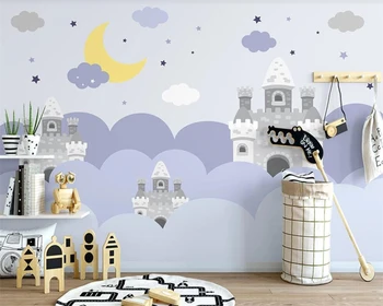 Beibehang Pritaikyti šiuolaikinės Šiaurės šalių ranka-dažytos animacinių filmų žvaigždžių mėnulis valtis, vaikų kambario fone de papel parede tapetai