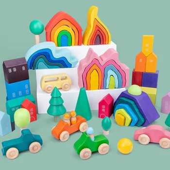 Kūdikių Žaislai, Mediniai Blokai Vaivorykštė Stacker Žaislai Vaikams Kūrybos Vaivorykštė Blokai Švietimo Žaislai Vaikams Dovanos