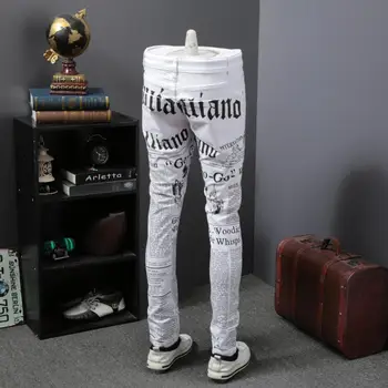 Mados 2019 Korėjos Džinsai Vyrams Laikraštyje Spausdinti Džinsai Vyrų Slim Fit Atsitiktinis Džinsinio Audinio Kelnės Vyrams Streetwear Kelnės Vyrams, Drabužiai