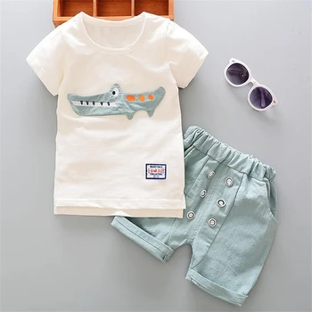 Berniukų drabužiai vasaros kūdikių drabužiai vaikams, vaikams berniukas animaciją krokodilas White T-marškinėliai, šortai bebe mados komplektus