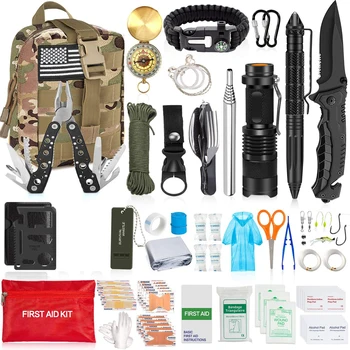 125Pcs Pagalbos Survival Kit Profesinio Išlikimo Įrankių Įrankis, Pirmosios Pagalbos Rinkinys SOS Taktinis Kompasas su Molle Dėklas, Kempingas