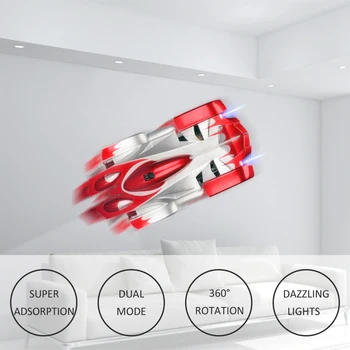 Nuotolinio Valdymo lipimas RC Automobilis su LED Žibintai, Sukasi 360 Laipsnių Stunt Žaislai Antigravity Mašina Sienos automobilių vaikams
