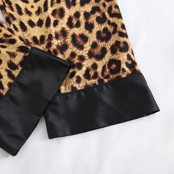 Vasaros, Pavasario Porų Pajama Seksualus Rinkinys Leopardas Spausdinti Sleepwear Turn-žemyn Apykaklės Plonas Šilko Satino Homewear Mėgėjams Vyrams Ir Moterims