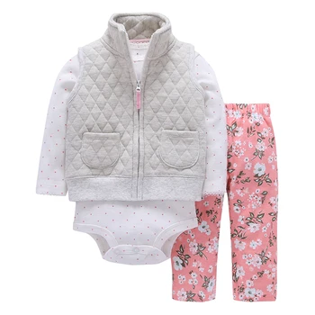 Rudenį baby girl drabužiai širdies spausdinti kailis&striukė+laišką romper+kelnės 3PCS drabužių rinkinys, skirtas 6-24M bebes baby berniukas ir mergaitė komplektai