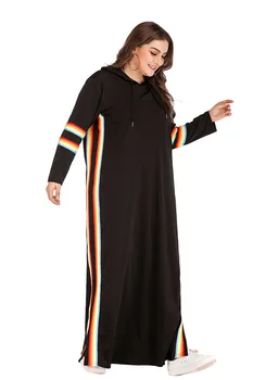 Turkija Gobtuvu Tracksuit Maxi Suknelė Moterims Musulmonų Arabų dryžuotas Bėgimo Sporto Ilga Suknelė Vaikščioti Dėvėti Musulman Islamo Drabužių 4XL