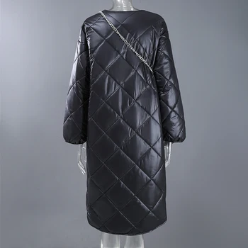 [EAM] Argyle Modelio Didelis Dydis V-neck Cotton-paminkštintas Chalatą ilgomis Rankovėmis Prarasti Moterų Parkas 