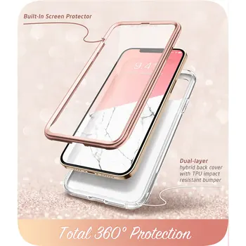 IPhone 12 Pro Max Atveju 6.7 colių (2020 m.) I-BLASON Cosmo viso Kūno Blizgučiai Marmuro Bamperis Atveju su Built-in Screen Protector