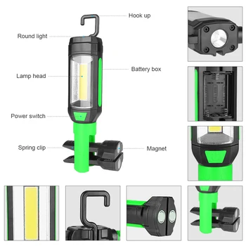 2 Režimas Nešiojamų Darbo lempa LED+COB LED Žibintuvėlis Su Magnetinių Fakelas Žibintuvėlis Gyvenimo Apšvietimo Kablys Kempingas Žibintų Naudojimo AAA