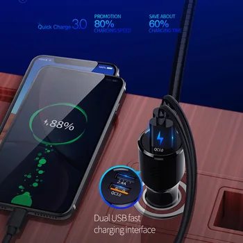 Bluetooth FM Siųstuvas Automobilių su Dual USB Įkrovimo Jungtys(2.4+QC3.0) 