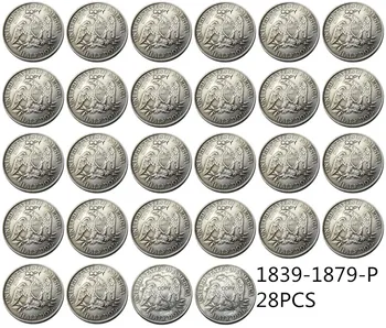 JAV, Pilnas Komplektas(1839-1879 )P O CC 51pcs Laisvės Sėdi Pusė Doleris Sidabro Padengtą Kopijuoti Papuošti Monetos